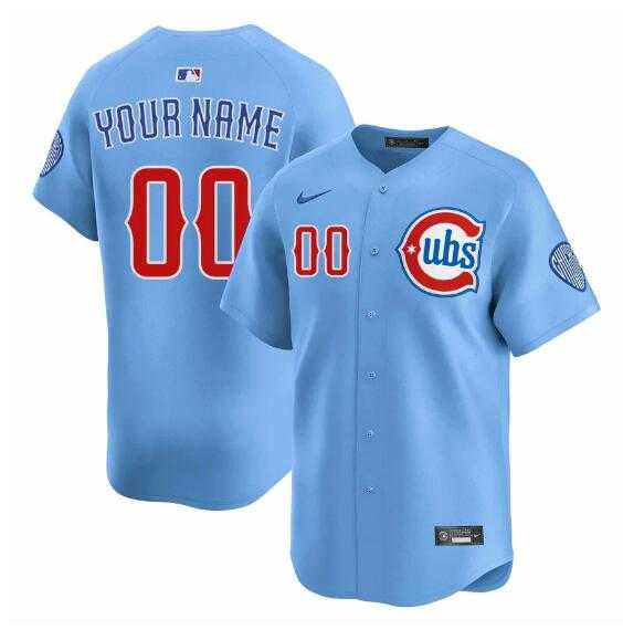 Men%27s Chicago Cubs Customized Blue 2024-25 2nd Alternate Limited Stitched Baseball Jersey